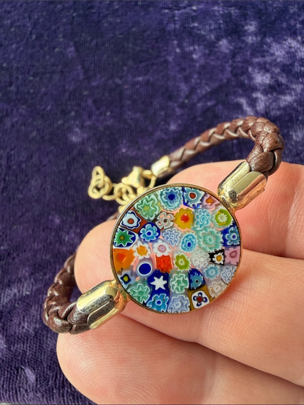 Vintage 10K gold plated 925 sterling silver millefiori Murano glass bracelet